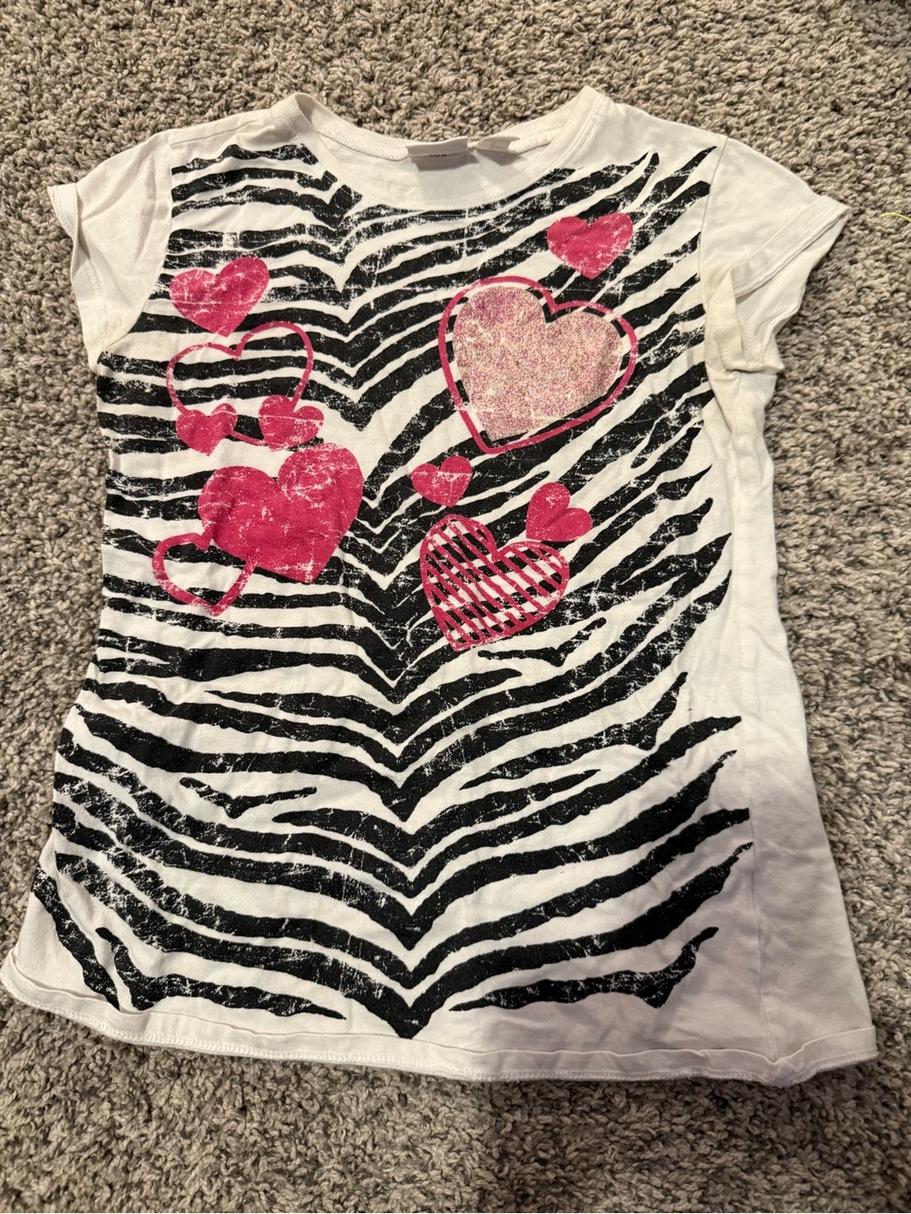 Cato White Zebra-Print Tee with Pink Heart Accents